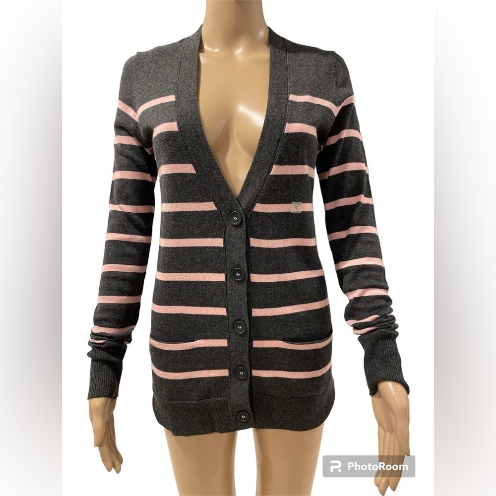 NWT ANN TAYLOR Pink & Gray Striped Cardigan size S